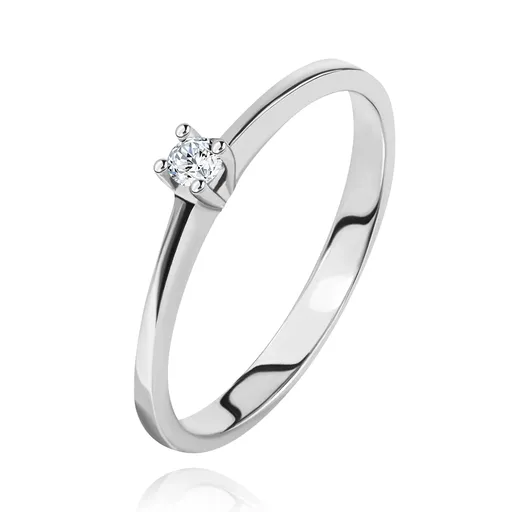 Briliantový prsten z bílého zlata 585 - třpytivý čirý diamant ve čtyřcípém kotlíku - Velikost: 50