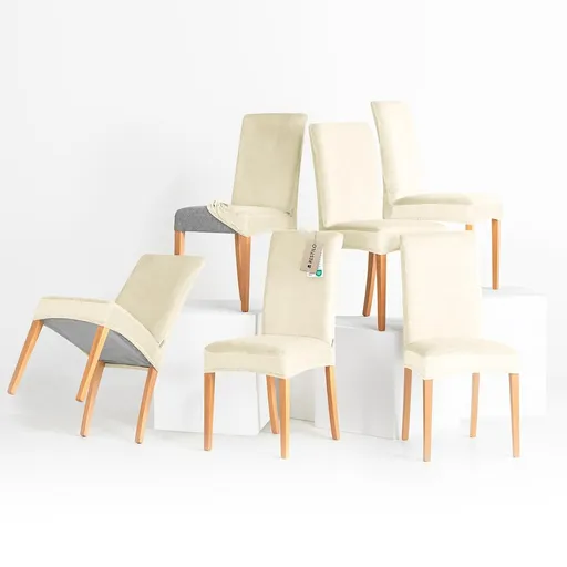 Restilo Napínací potah na židli Sento krémová, 48 x 48 x 58 + 10 cm, sada 6 ks