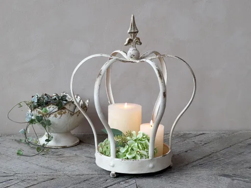 Béžový vintage kovový dekorativní svícen koruna Crow - Ø 36*45cm Chic Antique