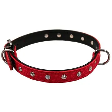 Bafpet Kožený obojek zdobený kamínky - černý, 16mm × 45cm /36-43/ 03110 (03110_CERNA)