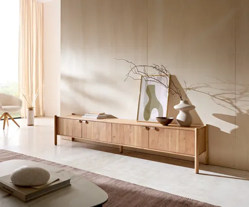 TV stolek Caius 220 cm akácie Aura 4 dvířka