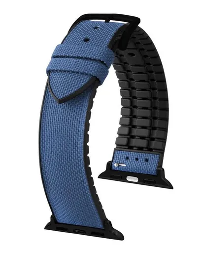 Řemínek Hirsch Arne pro Apple Watch - modrý - 20 mm - L – Standardní délka (doporučujeme) - 18 mm - Černá
