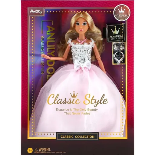 Módní panenka ve společenských šatech - růžovobílé