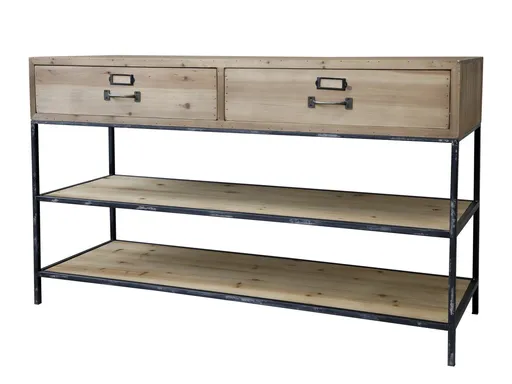 Hnědý antik dřevěný konzolový stůl s kovovou konstrukcí Fitone - 124*42*72cm Chic Antique