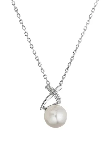 Evolution Group - Pavona Slušivý stříbrný náhrdelník se zirkony a shell perlou 12144.1