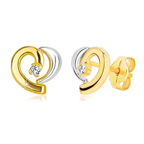 Náušnice ze 14K kombinovaného zlata - kontura nesouměrného srdce, zirkon