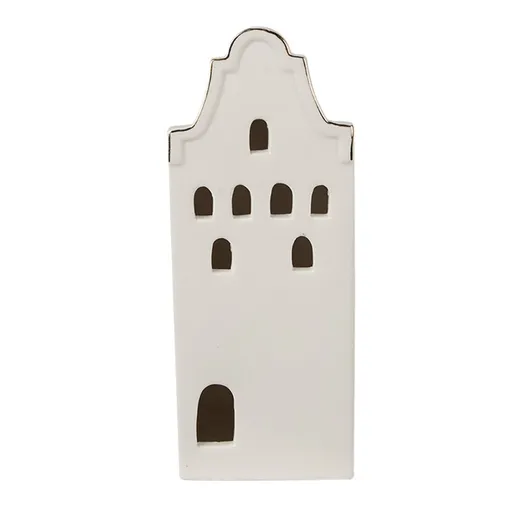 Béžová dekorace porcelánový domek s Led světýlky Christmas House M - 7*6*16 cm Clayre & Eef