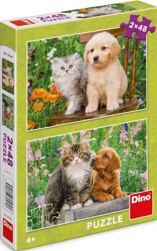 Puzzle Pejsek a kočička na zahradě 2x48 dílků
