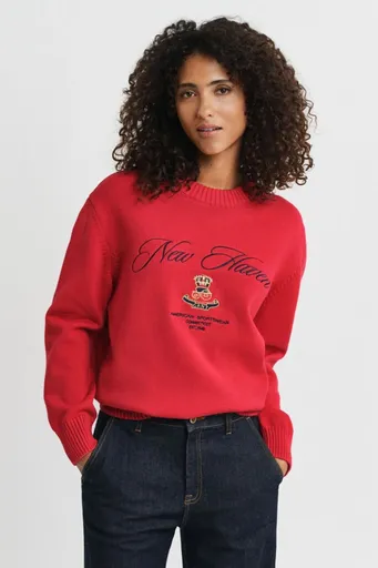 SVETR GANT GRAPHIC COTTON C-NECK RUBY RED