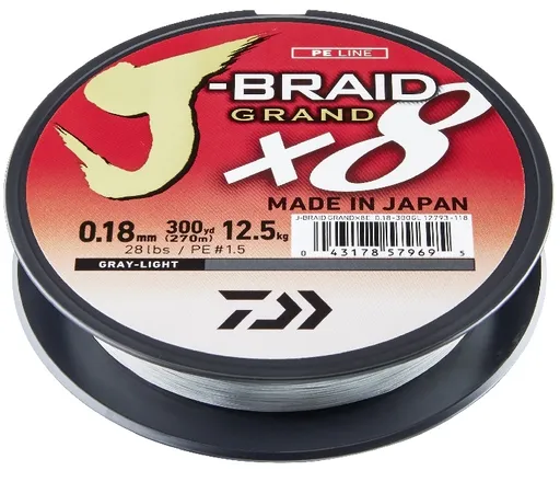 Daiwa splétaná šňůra j-braid 8 grand světle šedá 135 m-průměr 0,13 mm / nosnost 8,5 kg