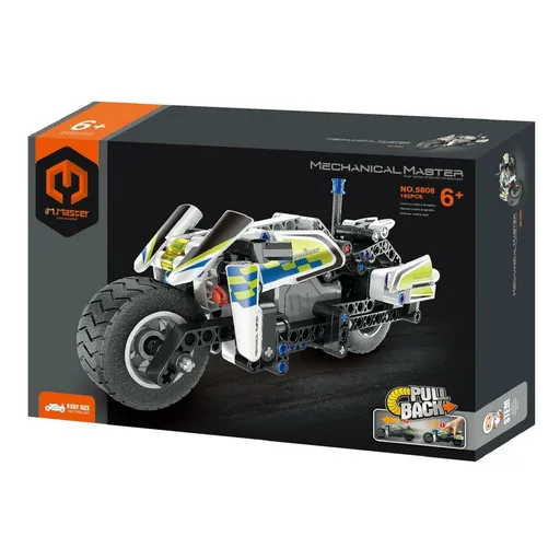 Stavebnice iM.MASTER policejní motorka na zpětné natažení, 193 dílků