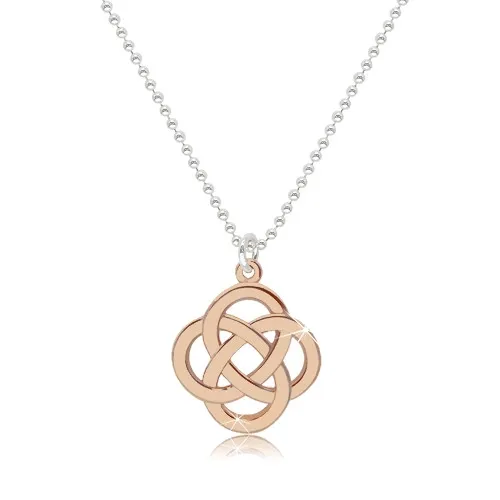 Lesklý náhrdelník ze stříbra 925 - keltský uzel v růžovozlatém barevném odstínu