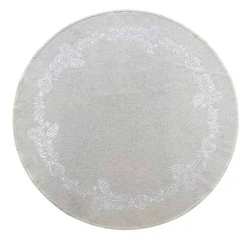 Béžový kulatý bavlněný koberec s větvičkami a šiškami Christmas Tree - Ø110 cm Chic Antique