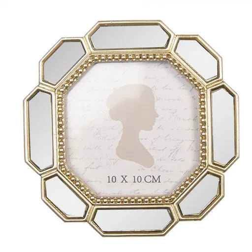 Zlatý fotorámeček s perličkami a zrcátky - 15*2*15 cm / 10*10 cm Clayre & Eef