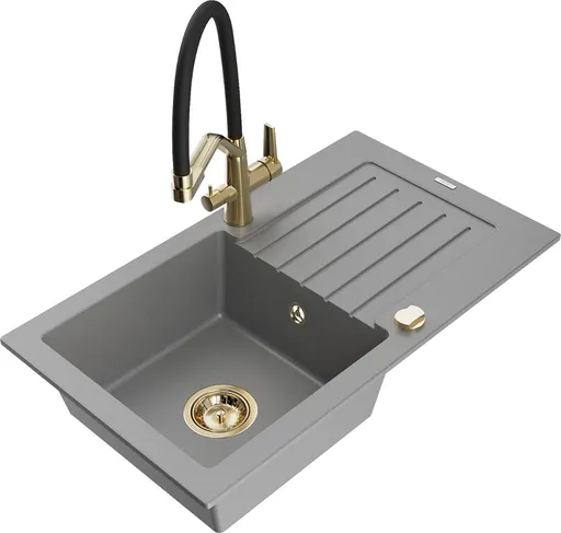 MEXEN/S Pablo granitový dřez s odkapávačem včetně baterie Duo, šedá 6510-71-671701-57-G