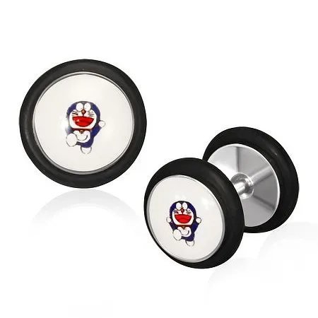 Falešný ocelový piercing do ucha, kruh s kočičkou a gumičkami