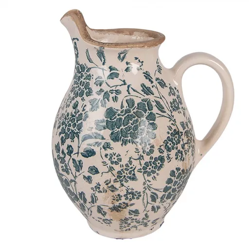 Béžový keramický džbán se zelenými květy Tien French S - 16*12*19 cm Clayre & Eef
