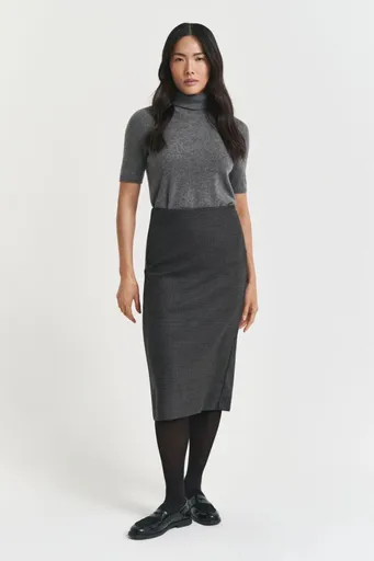 SUKNĚ GANT MIDI CHECKED WOOL PENCIL SKIRT CHARCOAL MELANGE