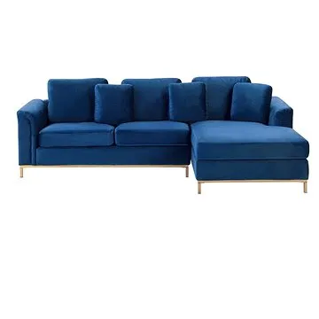 Tmavě modrá sametová BELIANI levostranná OSLO (beliani_166975)