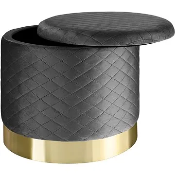 Taburet Coco čalouněný, sametový vzhled s úložným prostorem, tmavě šedá (403979)