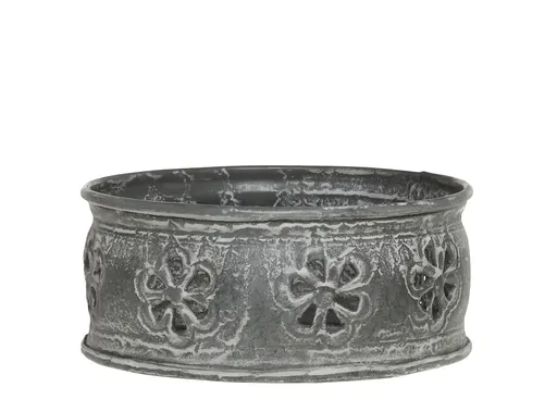 Zinkový antik kovový svícen s květy na válcovou svíčku - Ø 13*6 cm Chic Antique