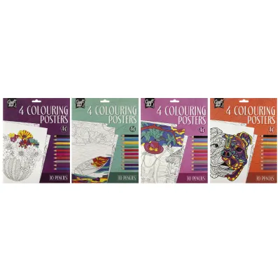 Vymalovánky 4 obrázky + 10 pastelek  A4  - oranžové balení