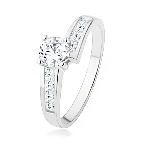 Třpytivý stříbrný prsten 925 vykládaný zirkony, velký čirý kamínek - Velikost: 59