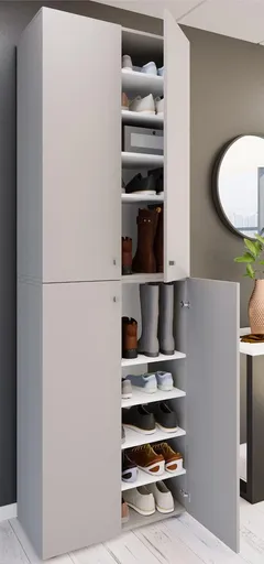 VCM Botník Lona 2XL s 10 přihrádkami, otočné dveře, šedý