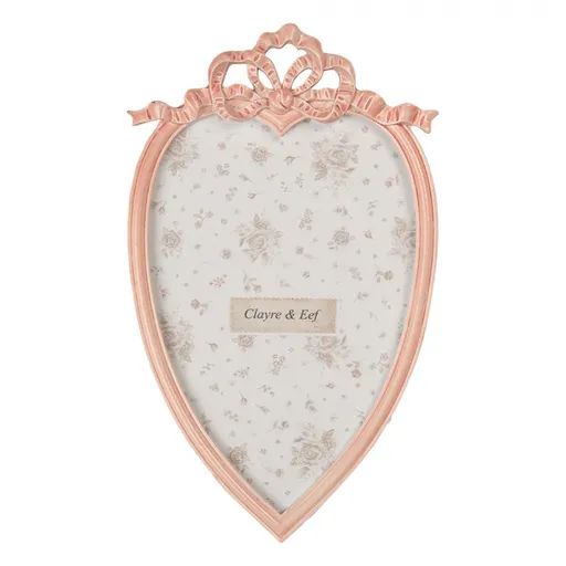 Růžový fotorámeček srdce zdobený mašličkou - 11*2*19 cm / 10*15 cm Clayre & Eef