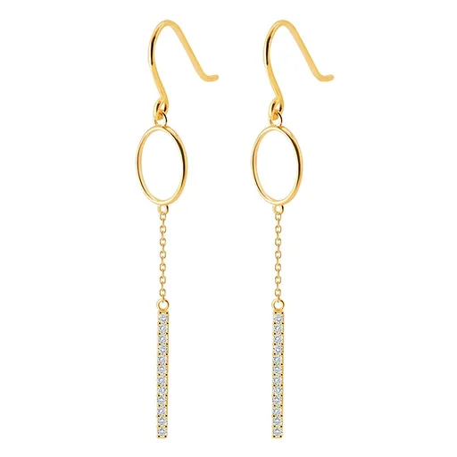 Visací náušnice ve žlutém 14K zlatě - oválné očko, čirý zirkonový pásek