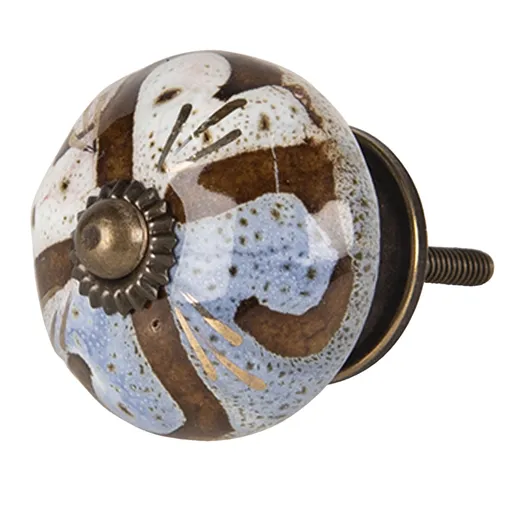 Hnědá úchytka s mramorováním - Ø 4*4 cm Clayre & Eef