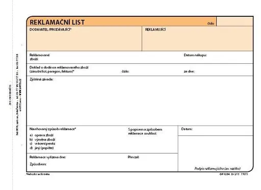 Tiskopis Reklamační list A5 samopropis 100 listů OPTYS