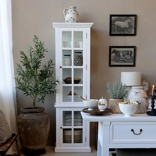 Bílá antik dřevěná skříň / vitrína s policemi Marseille - 60*40*196cm Chic Antique