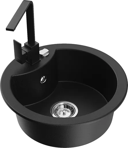 MEXEN/S Diego granitový dřez 1-miska včetně baterie Rita, černý 6512-77-670300-70