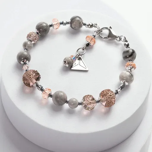 Lampglas Náramek Misty Earth z perel Lampglas a jaspisem Timeless Beauty BTB16