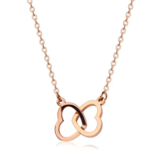 Ocelový náhrdelník měděné barvy, jemný řetízek, dvě propojené kontury srdcí