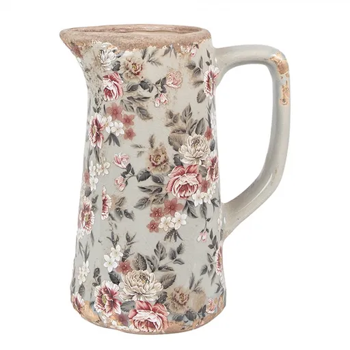 Zelený keramický dekorační džbán s květy Floria M - 16*11*20 cm Clayre & Eef