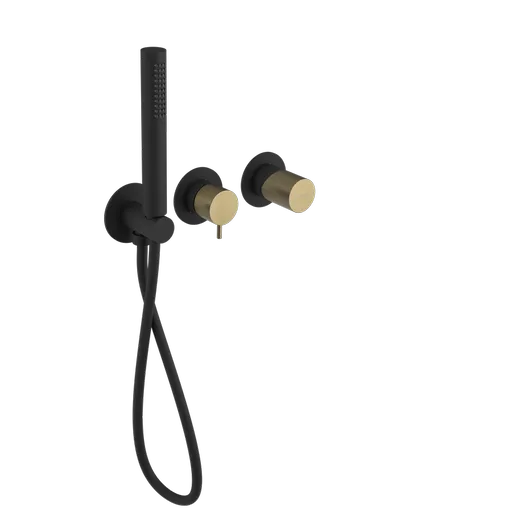 SAPHO ULTRATAP podomítková sprchová/vanová baterie s ruční sprchou, 2 výstupy, černá mat/zlato mat UT045TBG