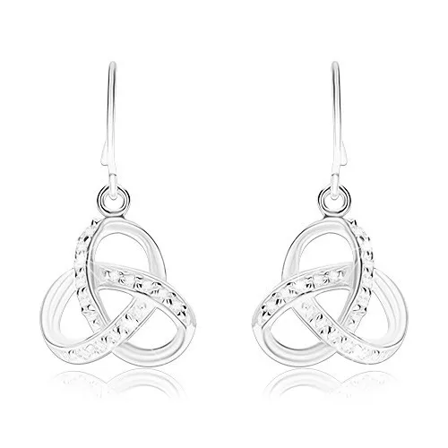Stříbrné náušnice 925, keltský uzel zdobený čirými zirkony, háčky