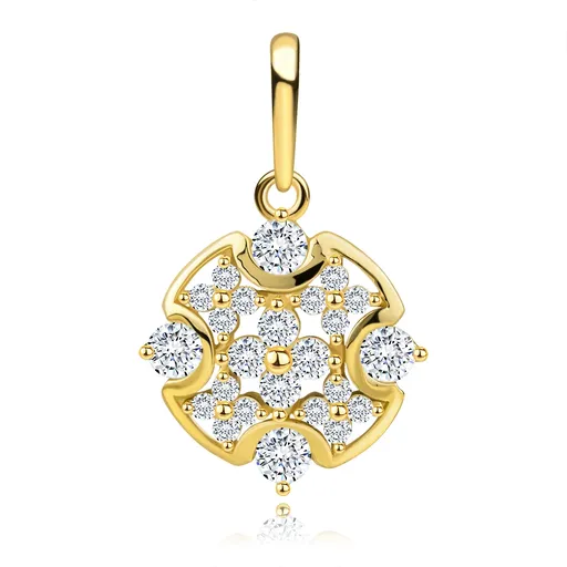 Kulatý přívěsek ze žlutého zlata 585 - čiré zirkony v obrysu kruhu s výřezy