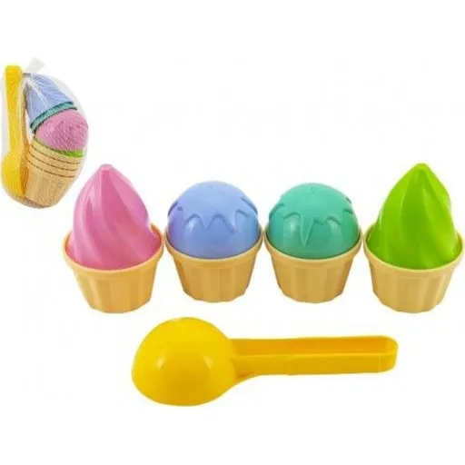 Teddies Plastová zmrzlinová sada na písek s lopatkou 15 cm a bábovkami