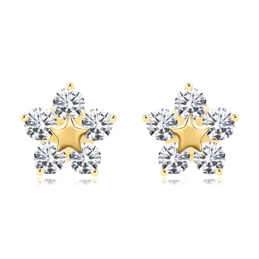 Náušnice ze 14K zlata s motivem hvězdy a čirými zirkony