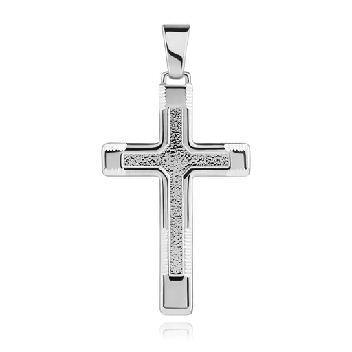 Přívěsek ze stříbra 925 - mohutný kříž se strukturou a zářezy