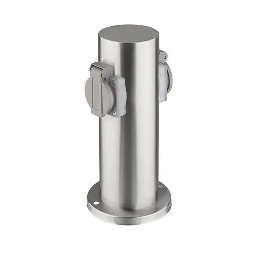 Solight zahradní sloupek IP44, nerez ocel, 2 zásuvky, válec, stříbrný PG10