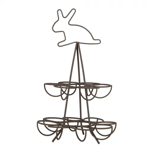 Hnědý kovový stojan na vajíčka s králíčkem - Ø 17*28 cm Clayre & Eef