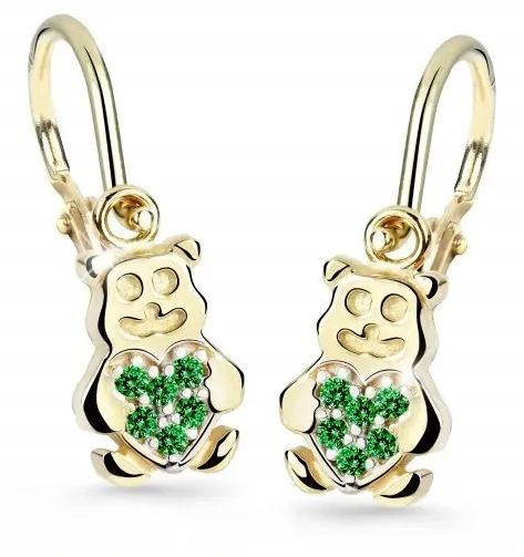 Cutie Jewellery Dětské náušnice ze žlutého zlata Medvídci C2751-10-X-1 zelená