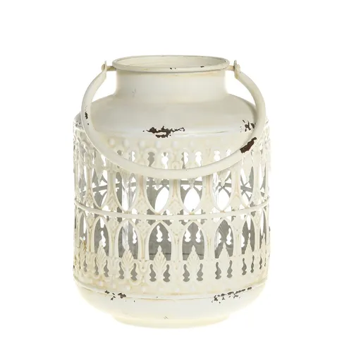 Krémová antik kovová lucerna Fleur-de-pot - Ø14*19 cm Chic Antique