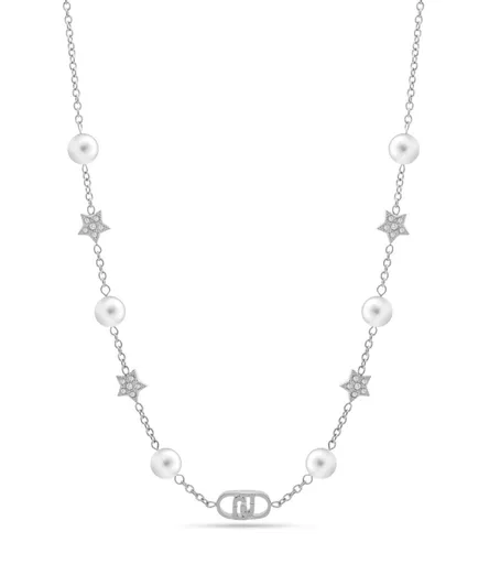 Liu Jo Ocelový náhrdelník s krystaly a umělými perlami LJ2633