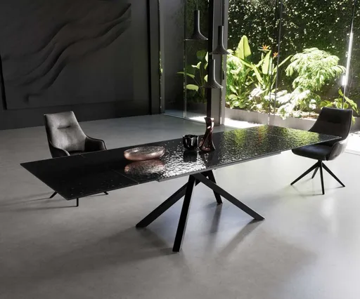 Jídelní stůl Edge 200-300x100 reliéfní sklo kouřové černé 3D