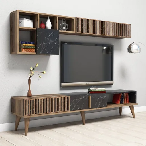 TV stěna / Sestava pod TV Milan - Walnut, Black